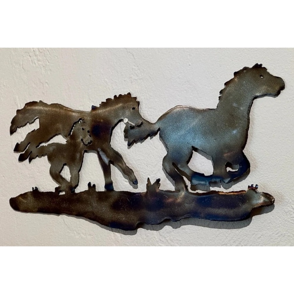 Three Running Horse Dimensional Metal Wall Art 8x15